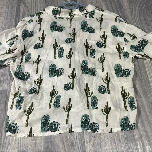 prAna Cropped Cactus Prints Collared Button Crop Top Shirt; XS Women’s