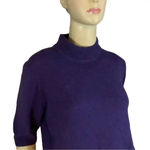 Grace PURPLE CASHMERE KNIT MOCK NECK SHORT SLEEVE PULL OVER SWEATER (XL)