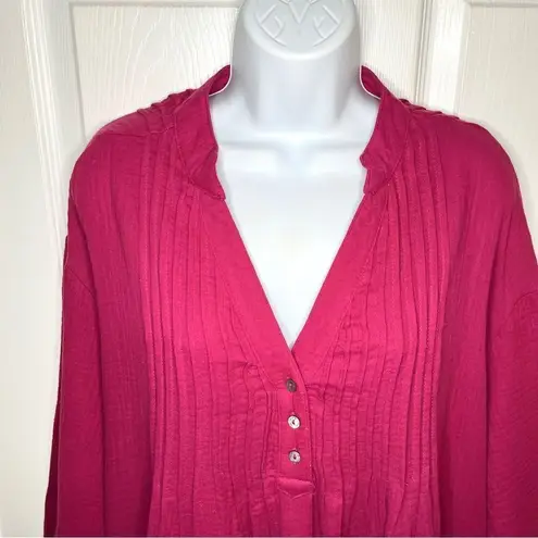 Entro  So Blissful Dark Fuchsia Cotton Gauze Dress Wide Sleeve Pockets Pink M NWT