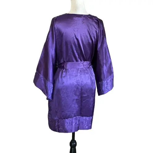 Vintage Amour De Nuit Purple Robe Silky Floral Whimsical Sz O/S Will Fit S