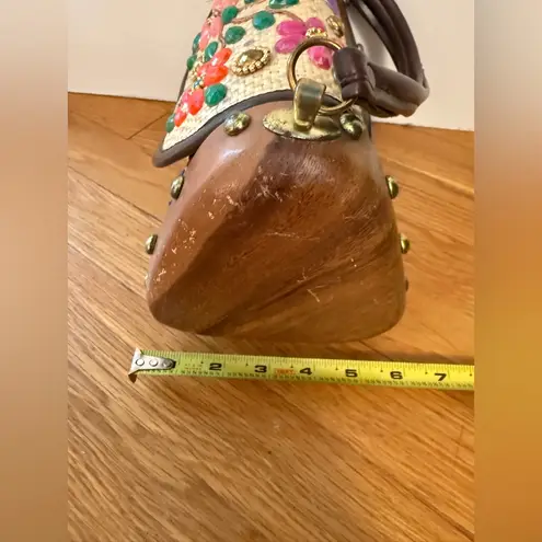 MAHLER Vintage Tropical Vacation Raffia Straw Floral Tiki Pinup 1960s Tan