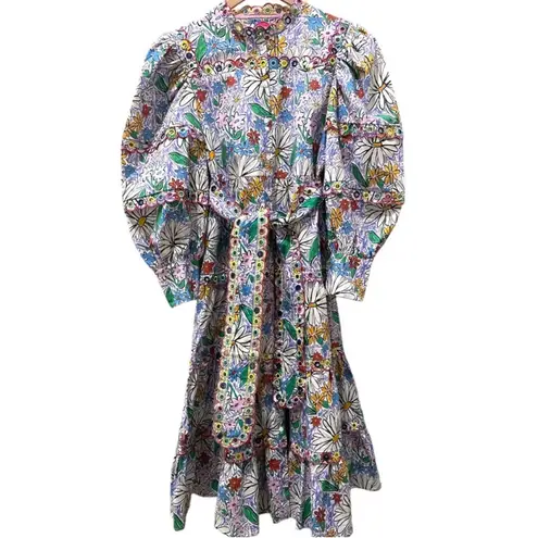 CELIA B Oliver Floral Scalopped Embroidered Midi Dress Size L White Size L