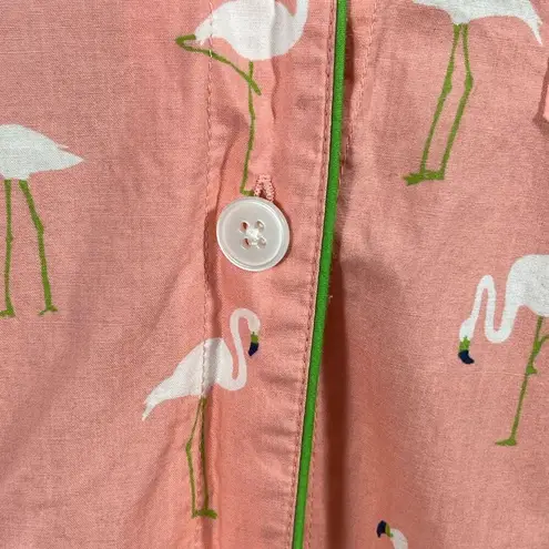 Lands' End Women's Sleep Shirt Button Front Long Sleeve Flamingo Peach Small S Green