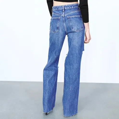 ZARA NWT  High Rise Full Length Wide Leg Ripped Distressed Jeans Size 4