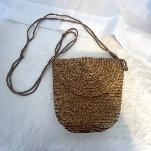 Source Unknown Straw Raffia Foldover Crossbody Bag