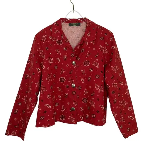 Orvis Vintage Red Bandana Paisley Pattern Jacket Medium Retro Western Glam