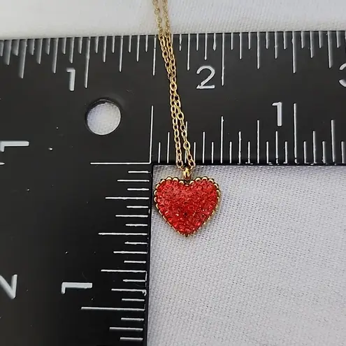 Minimalist 18k Gold Plated Steel Red Crystal Heart Pendant with Chain New
