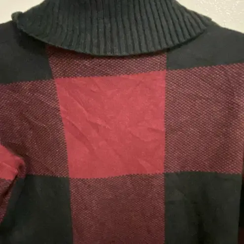 Tahari Womens Soft Sweater S Small Bust 36” Black & Red Plaid Cowl Turtleneck