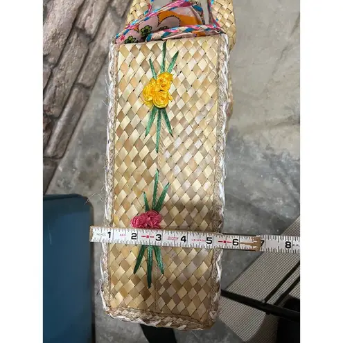 raffia straw suitcase shoulder bag floral blue pink yellow