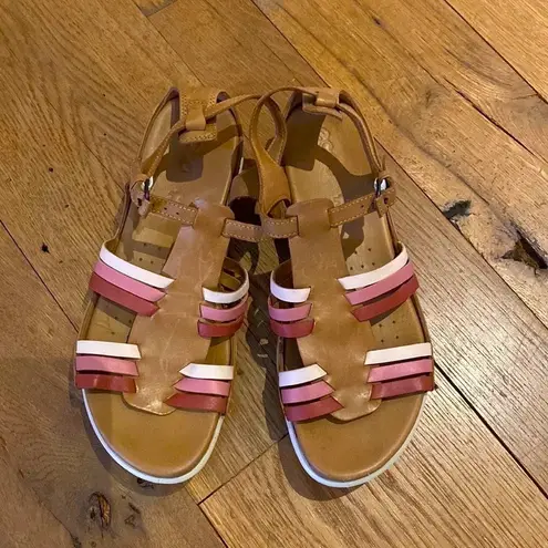 Ecco Flash Leather T-Strap Gladiator Butter Soft Sandal Tan Pink EU40 US (9-9.5)