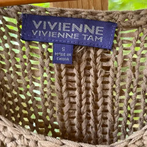 Vivienne Tam Women's Tan Open Knit Short Sleeve Sweater Size S