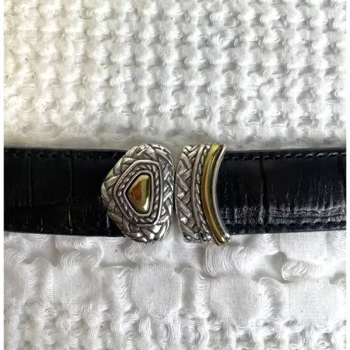 Women's Reversible Brown/Black Silver Buckle Leather Belt Size 32 SKU 2550 Black