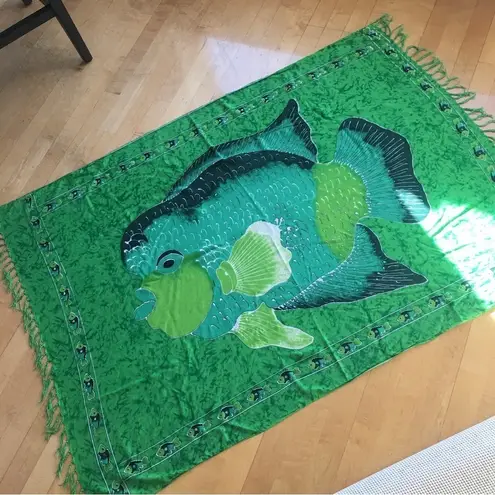 Colorful, Artistic Fish, Pisces Fringe Scarf, Green, Blue Green