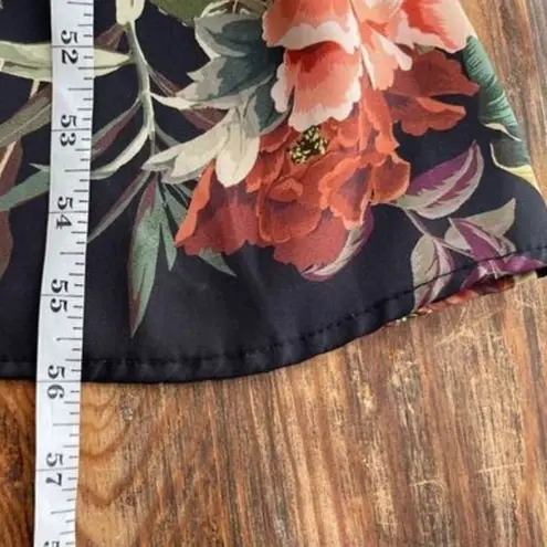 T3 TRY ME Floral Print Maxi Shirt Dress Black Pink Orange Green Belted Size S