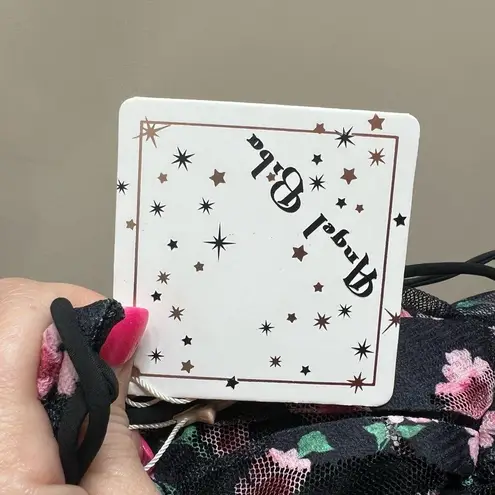 Angel Biba NWT lined black floral ruched body con dress size large