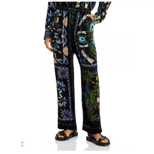 Farm Rio Winter Garden Wide Leg Pants Black Multi Size M