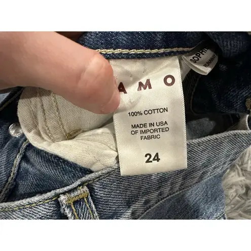 AMO Sophie High Rise Crop Jeans Runaway Destroy Wash Distressed 24 Blue