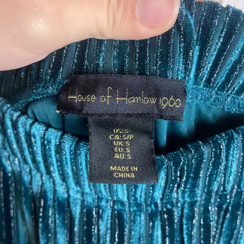 House of Harlow 1960 Size S Emarald Green Velvet Metallic Shimmer Wide Leg Pants