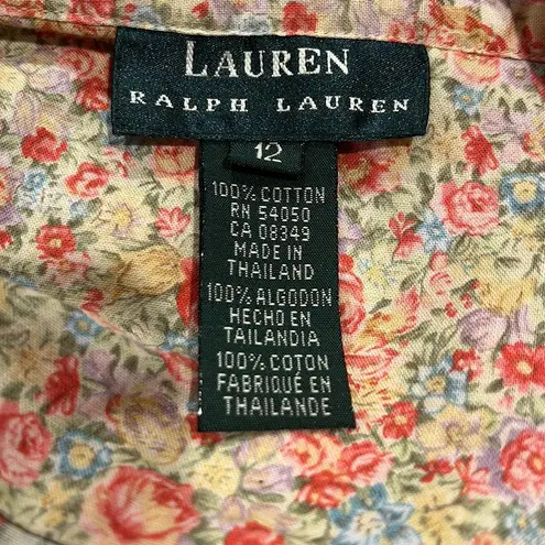 Lauren Ralph Lauren 60s 70s Floral Cottage Core Bohemian Tie Waist Crop Top Yellow Size 12