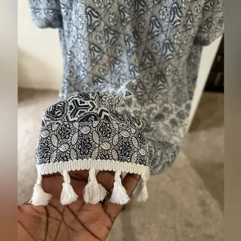 Women’s Swim Cover Geometric Print Fringed Hem Beach VacationBlue White Size 18 Blue