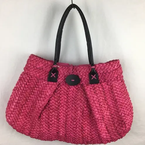 Hot Pink Woven CornHusk Tote Hobo Bag Large