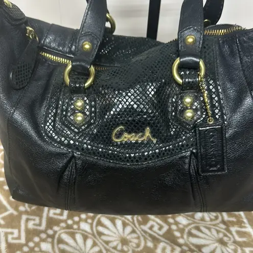Coach  Ashley Black Leather Python Snakeskin Satchel Shoulder Tote F19247 Purse