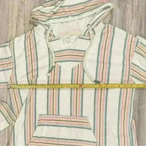 Southern Spirit Striped Beach Vacation Comfy Hoodie Poncho Sweatshirt Size S White