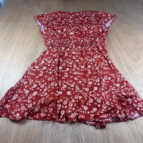 Mossimo Rust Floral Wrap Dress XL Ruffle Hem Fall Layering Short Sleeve Orange