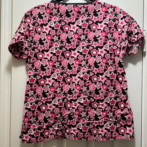 Dickies  Scrub Top Pink and Black Hearts and Stars Size Medium
