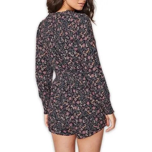 Lost + Wander Romper Wrap Long Sleeve Side Pockets Floral Black W Medium NWOT