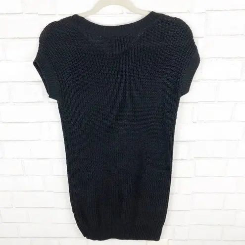 a.n.a . Black Short Sleeve Scoop Neck Chunky Knit Sweater Top Pullover Size XS