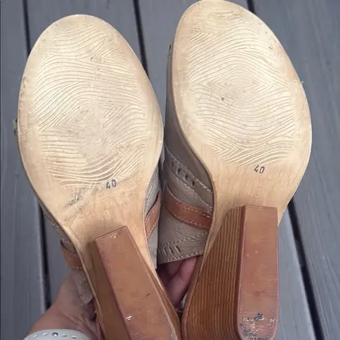 Miz Mooz Tan and Brown Wedges with Adjustable Straps Peep toe Leather Sandals 40