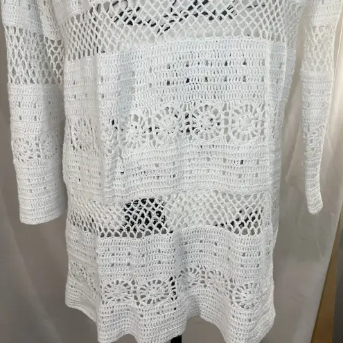 D & Co Crotchet Knitted Long Sleeve Coverup Shirt White Small