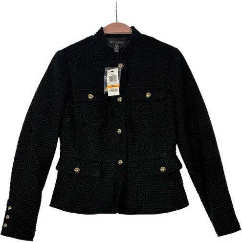 NWT INC International Concepts Black Tweed Blazer Wool Gold Buttons Womens Sz S