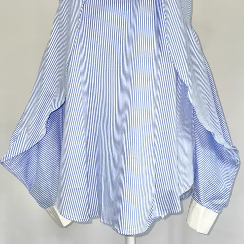 Central Park West New Fold Over Cold Shoulder Shirt Blue White Stripe