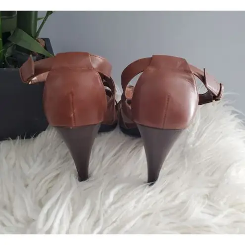 Franco Fortini Korbin Brown Strappy Leather Open Toe Heels Sandals Size 11M