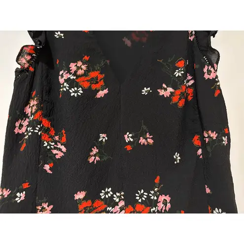 Rebecca Taylor Marguerite Black Floral Silk Top Size US XS 2 (EU 6) EUC Ruffles