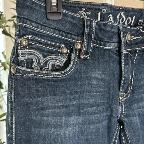 L.A. Idol Dark Blue Boot Cut Jeans, Wide Stitching, Flap Pockets, 9 Size undefined