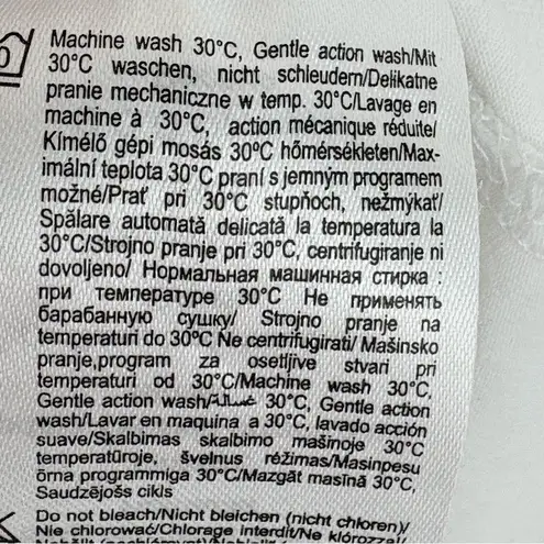 Orsay White Flamingo Top Women’s L – Silver Glitter Pearls Ribbon Tie Back Y2K Size L