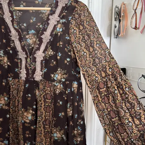 Sandro floral babydoll patchwork long sleeve blouse y2k sheer