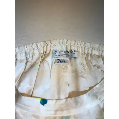 Maggy London Kenneth Nolan Cream Floral Print 100% Silk Maxi Skirt Vintage