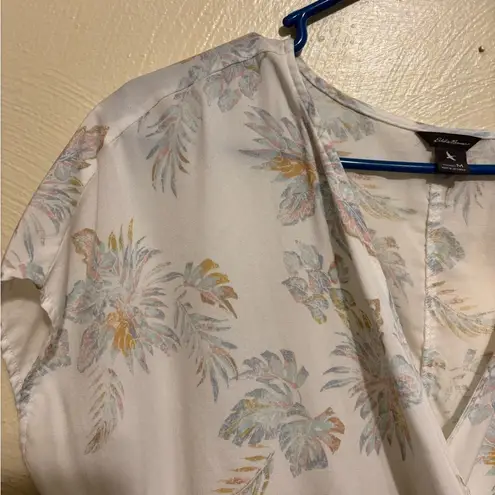 Eddie Bauer  Cream Wrap Blouse Short Sleeve Tie Front