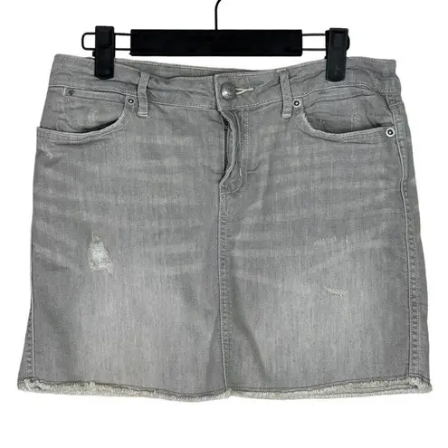 Martin + Osa Distressed Raw Hem Stretchy Mini Jean Skirt 10 Grey Washed #3594 Gray