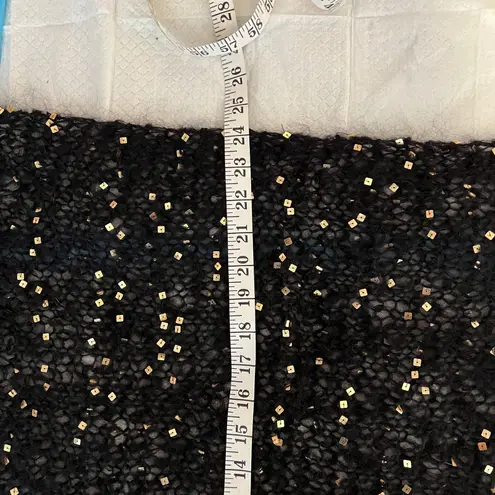 Handmade Handknit Black Mohair Wrap with Gold Square Sequins 45 x 25