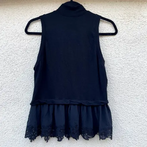 Rebecca Taylor Black Mock Neck Lace Trim Tank S