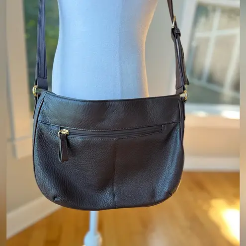 Vintage Stone & Co. Dark Brown Brass Pebbled Leather Purse Crossbody Bag