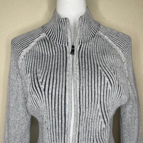INC Women's Grey 100% Cotton Quilted Ribbed Mock Neck Zip Sweater Jacket Sz L Gray Size L