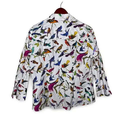 Carolina Herrera Multicolor Bird Print Button-Up Top Blouse sz 16