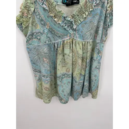 Coolwear USA Tank Top Women Size XL Blue Green Paisley Babydoll Bratz Y2K 90s