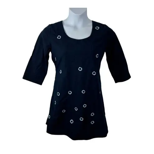Twine X Prabartana Silk Cotton Blend Tunic Mini Dress Navy Blue, Tie